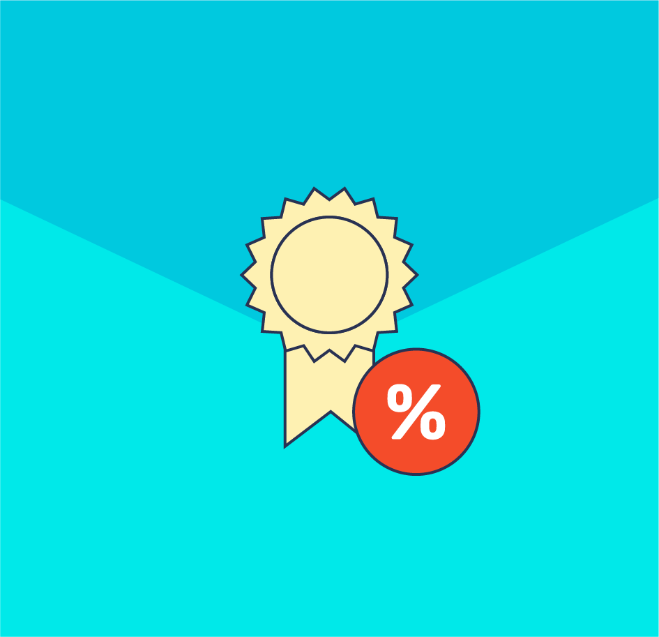 Icona con medaglia e simbolo di percentuale per offerte speciali.